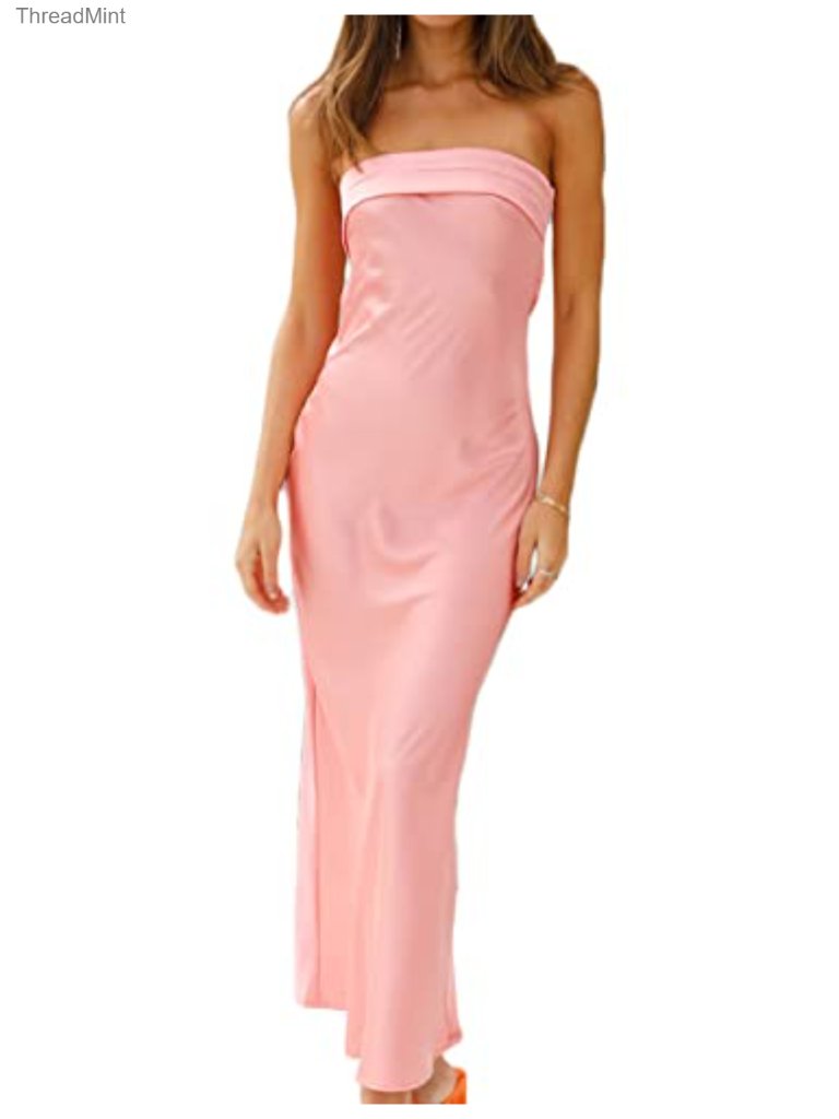 Satin Silk Backless Tube Top Maxi Dress Strapless Formal Bodycon